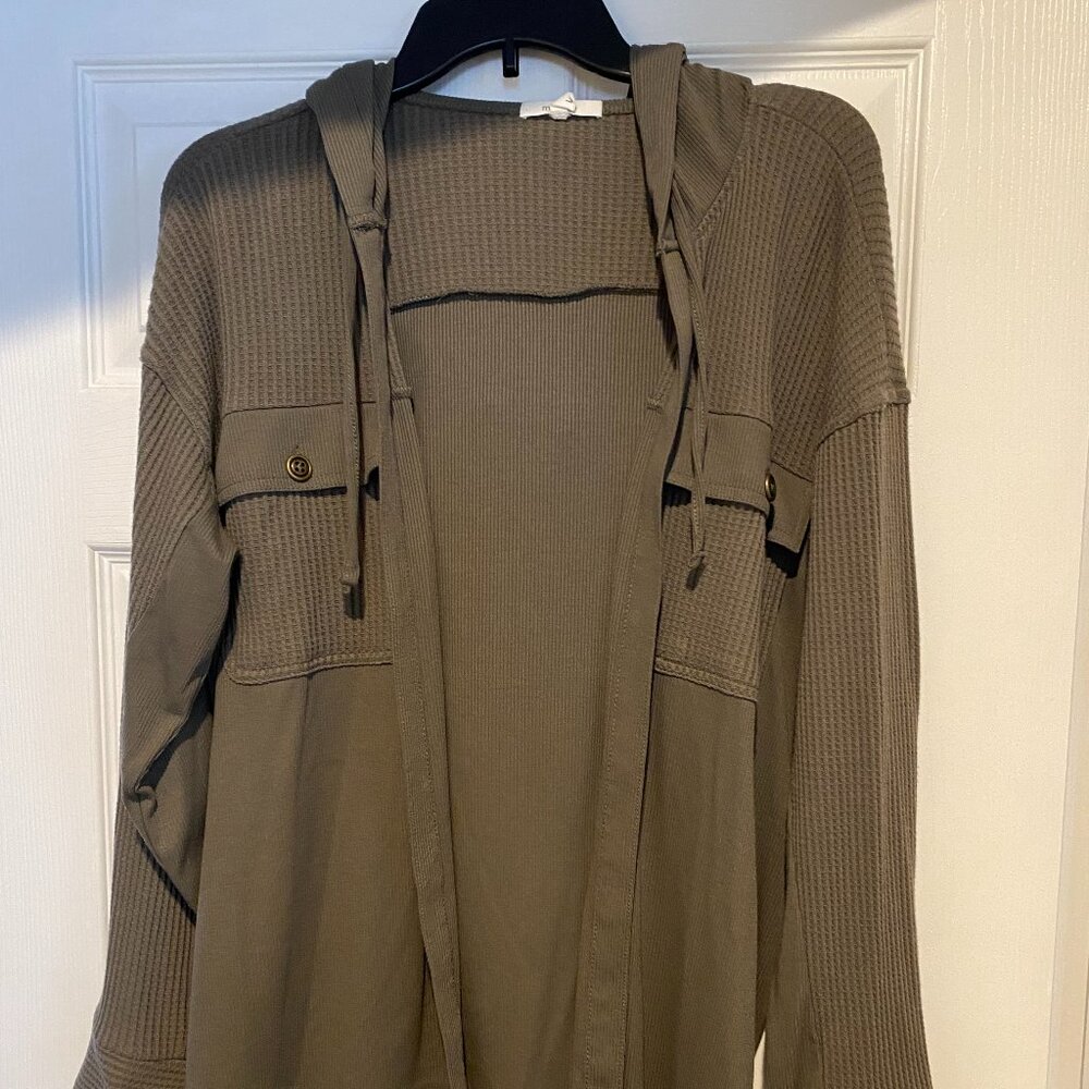 Maurice's Women's Waffle Knit Hooded Open Jacket Olive Size Large